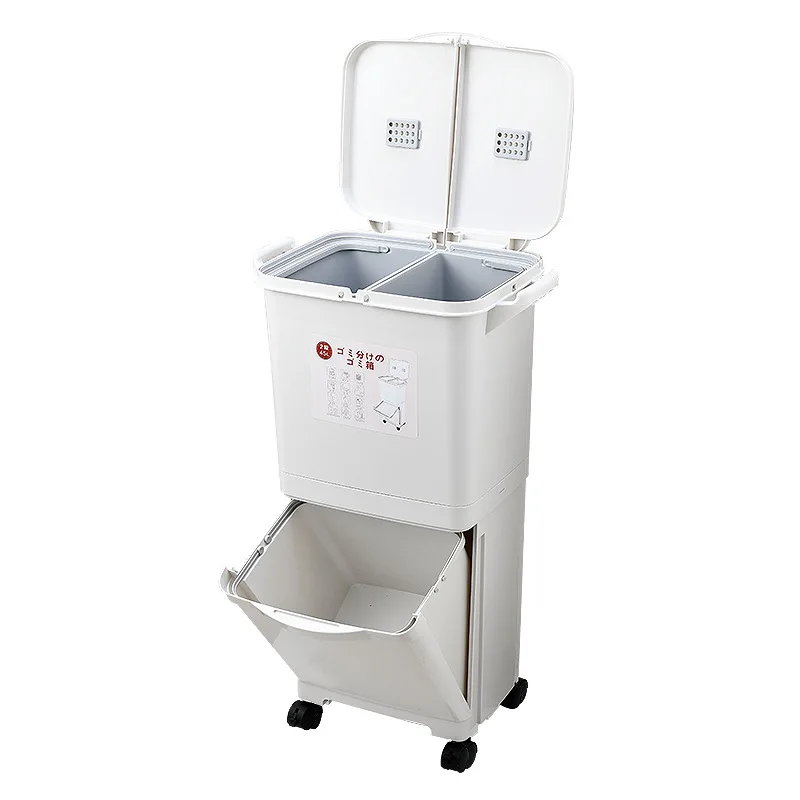 Kitchen trash can Large deodorant garbage with lid Double layer dry and wet separation garbage sorting Double layer inner bucket image 5