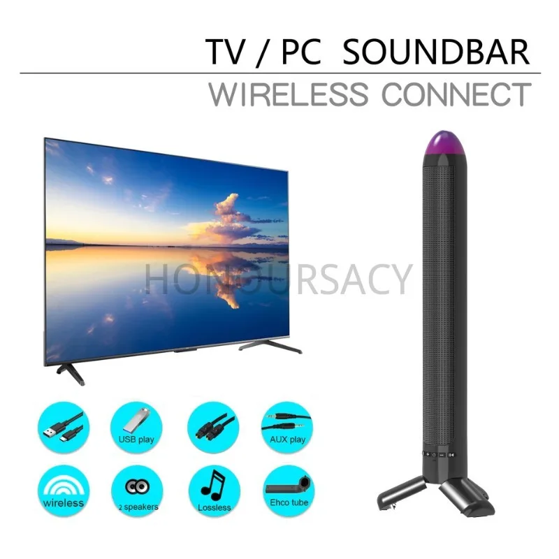 BS-35 TV Sound Bar Cool Rocket Design Bluetooth Speaker RGB Atmosphere Lamp Desktop Ornament for Space Enthusiasts