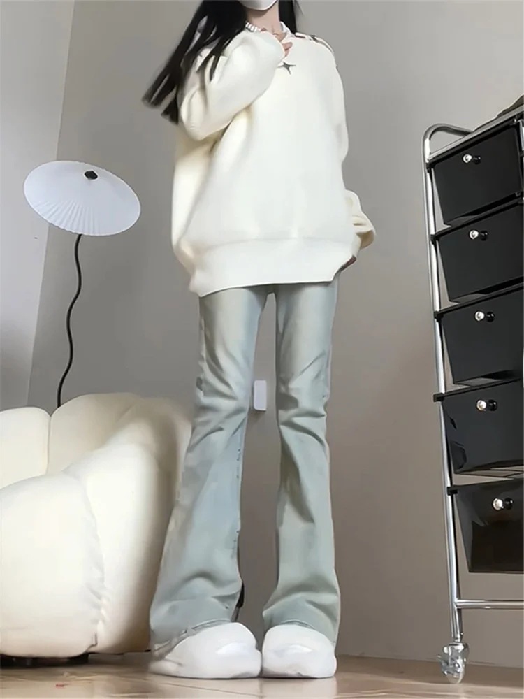 

American Retro Yellow Clay Micro Flared Jeans Women's Autumn Winter Tall Extended High Waist Slimming Dragging Pants
