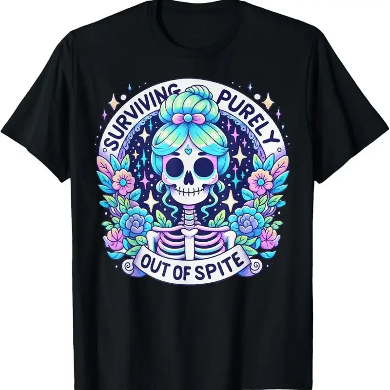 Surviving Purely Out Of Spite Sarcastic Skeleton Halloween T Shirt