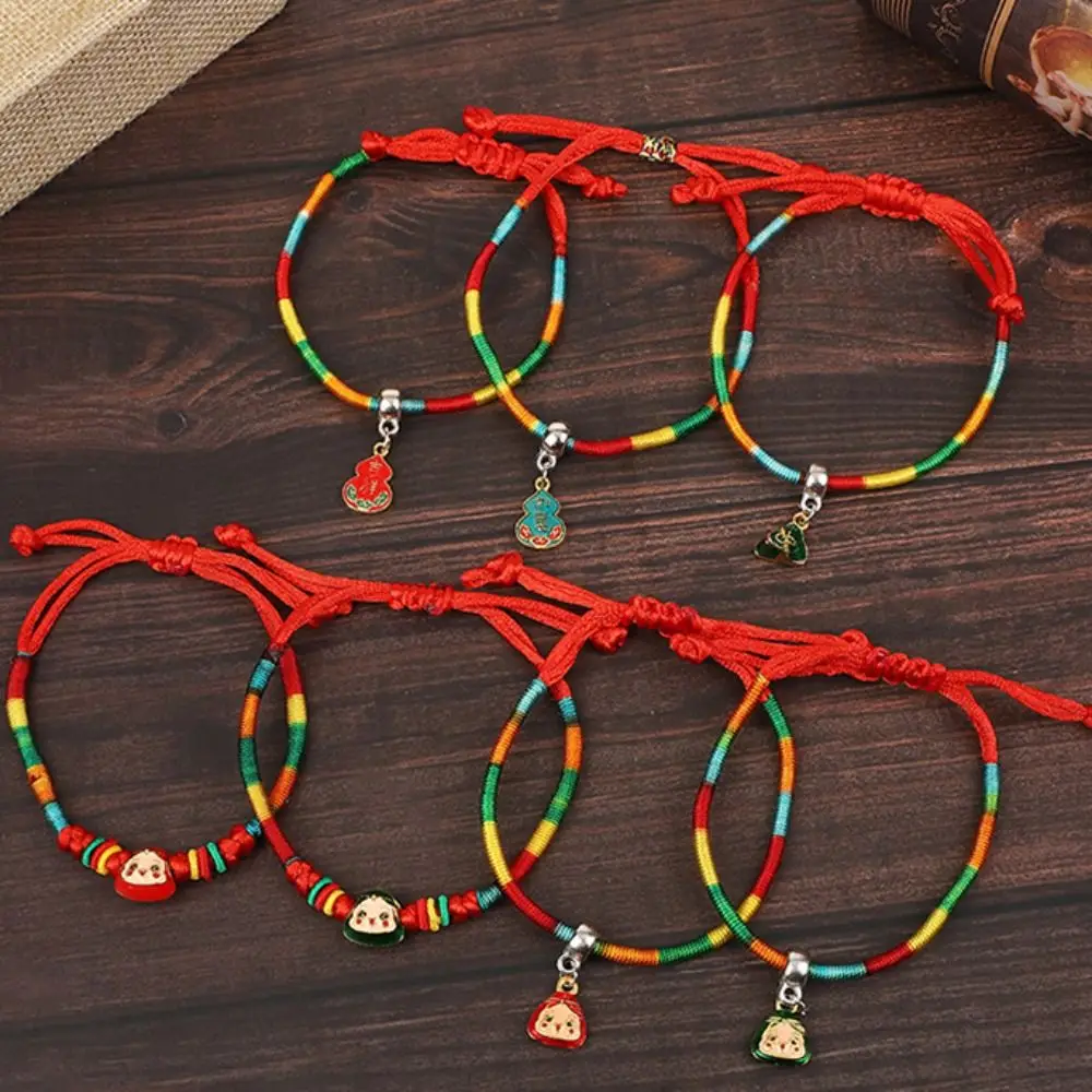 Chinese Style Dragon Boat Festival Bracelet Zongzi Pendent Adjustable Braided Hand Ropes Cute Handmade Colored Lucky Bracelet