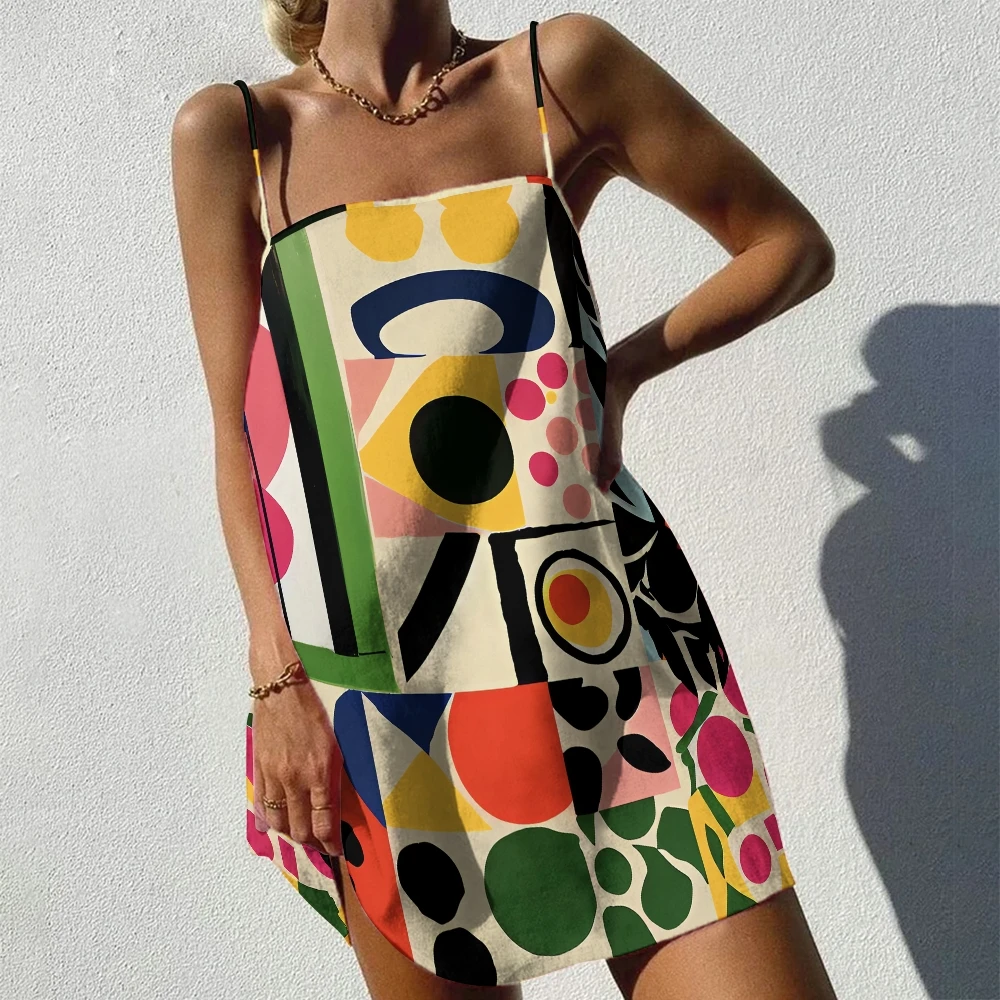 

Round Neck Colourful Women's Sleeveless Printed Dress Fashion Full Printed clothing Vest Sundress Y2K Retro Style Summer