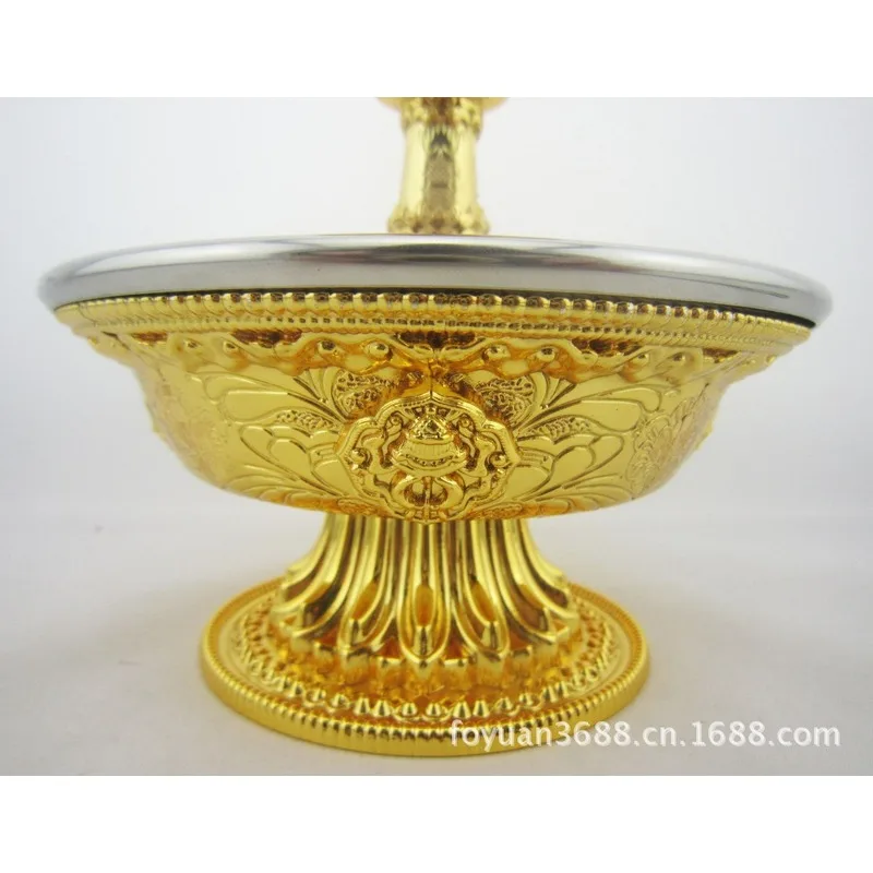 Medium-sized copper gilt Eight Auspicious Symbols protective cup with exquisite stainless steel inner liner, 14.5cm high