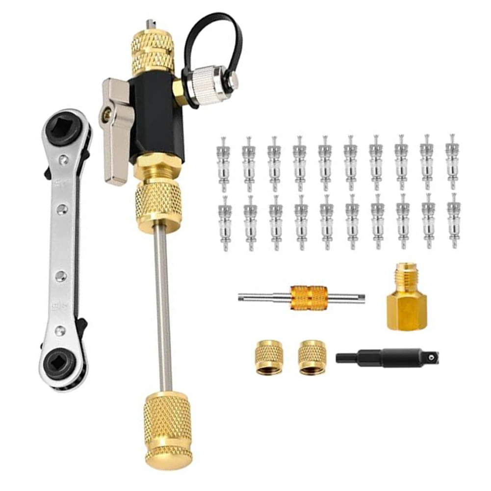 Vacuum Rated Valve Core Remover Installer Tool For R22 For R12 For R410A For R32 For HVAC Air Conditioning Repair Wrench Brass