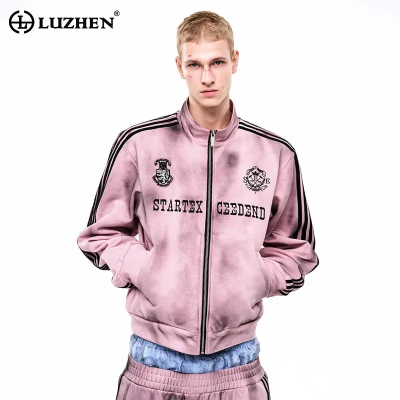 

LUZHEN 2025 New Fashion Stripe Printed Zipper Stand Neck Casual Jacket Men's Trendy Handsome Sports High Quality Clothes JY5010