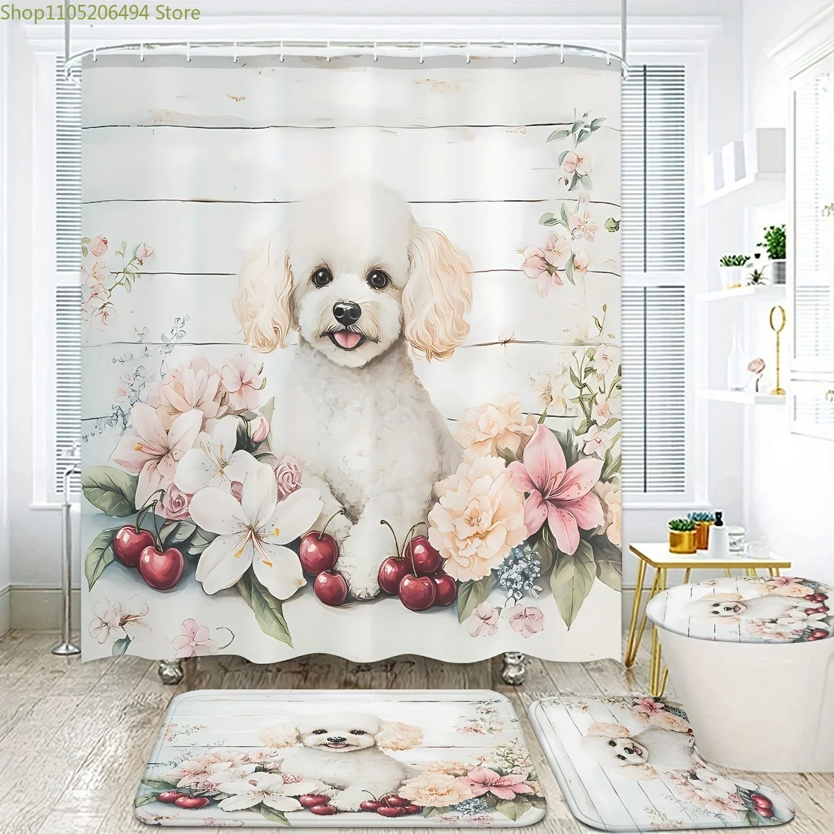 

1/3/4pcs Marble Shower Curtain Set with Bath Rug & Toilet Cover -Machine-Washable Suite, Marble Pattern with Golden Veins
