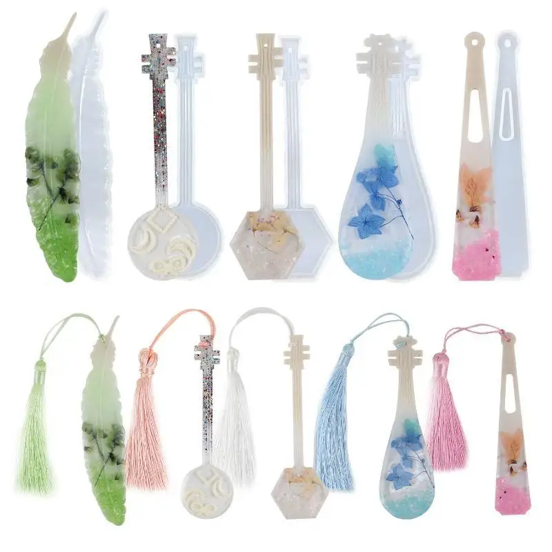1Pcs Bookmark Silicone Molds Feather: Lute Pipa Shape Epoxy Casting Molds DIY Handmade Bookmarks Craft Making