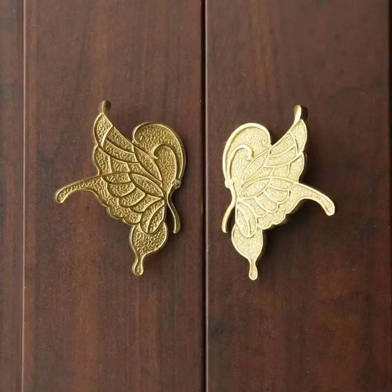Exquisite 4Pairs Solid Brass Butterfly Furniture Pulls Handles Drawer Knobs Cupboard Wardrobe Closet Dresser Cabinet Pulls Gifts