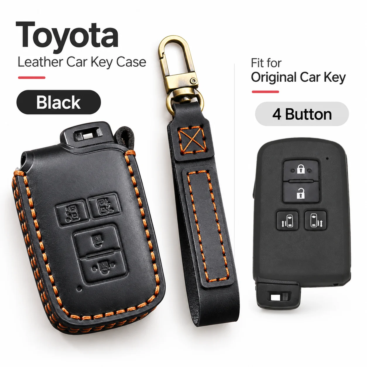 Genuine Leather Car Key Case Cover for Toyota Camry Yaris RAV4 Highlander Sienna Smart Remote Fob Protector Keychain 3/4 Button