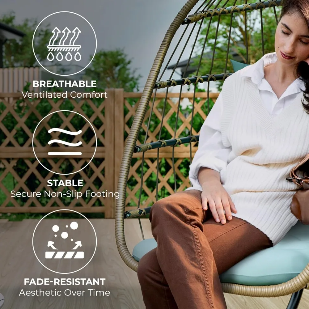 كرسي على شكل بيضة معلقة مع حامل - كرسي هزاز أرجوحة داخلي/خارجي مع وسائد قطيفة قابلة للغسل، سعة 350 رطل، فكرة