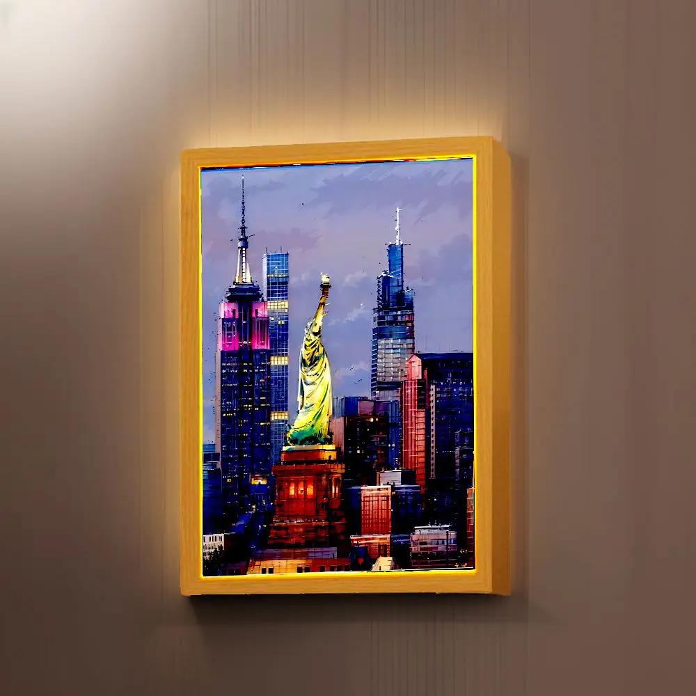 Beautiful City USA New York Light Painting Photo Frame Led NightLight Wall Lamps Bedside Table Home Decor Friend Gifts Moon Lamp