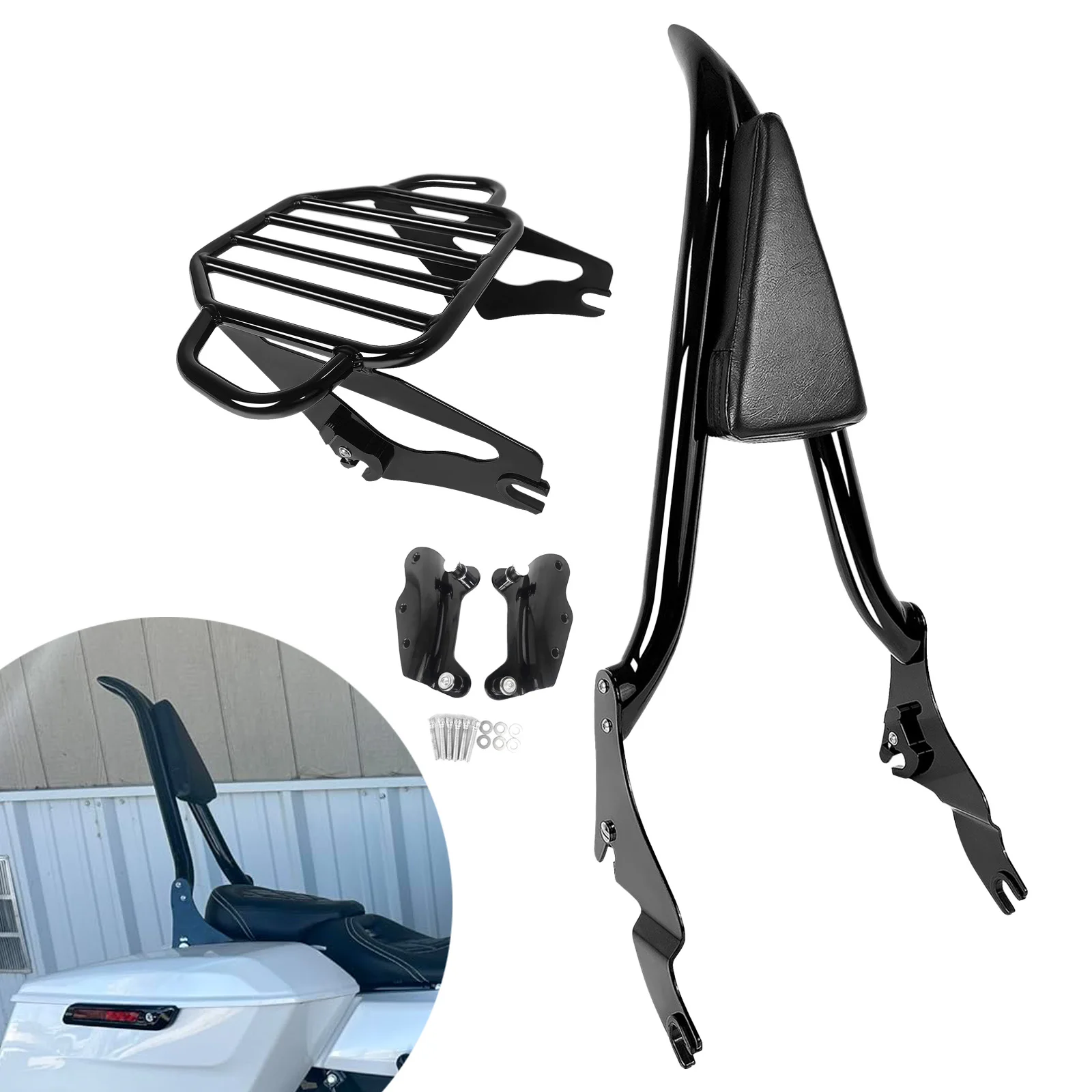 For Harley Street Glide Electra Road Glide Road King Ultra FLHXS 09-26 Motorcycle Backrest Passenger Sissy Bar With Luggage Rack