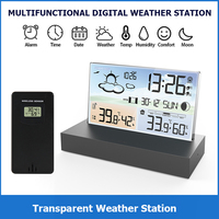 Digital Weather Station Transparent Temperature and Humidity Meter Alarm Clock Weather Forecast Indoor Outdoor Hygrothermograph