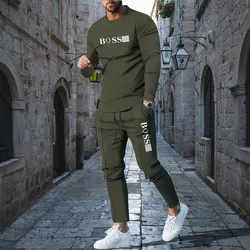 Conjunto de chándal para hombre, camiseta de manga larga y pantalones de chándal para correr y entrenamiento, conjunto de dos piezas, ropa de moda para otoño 2024