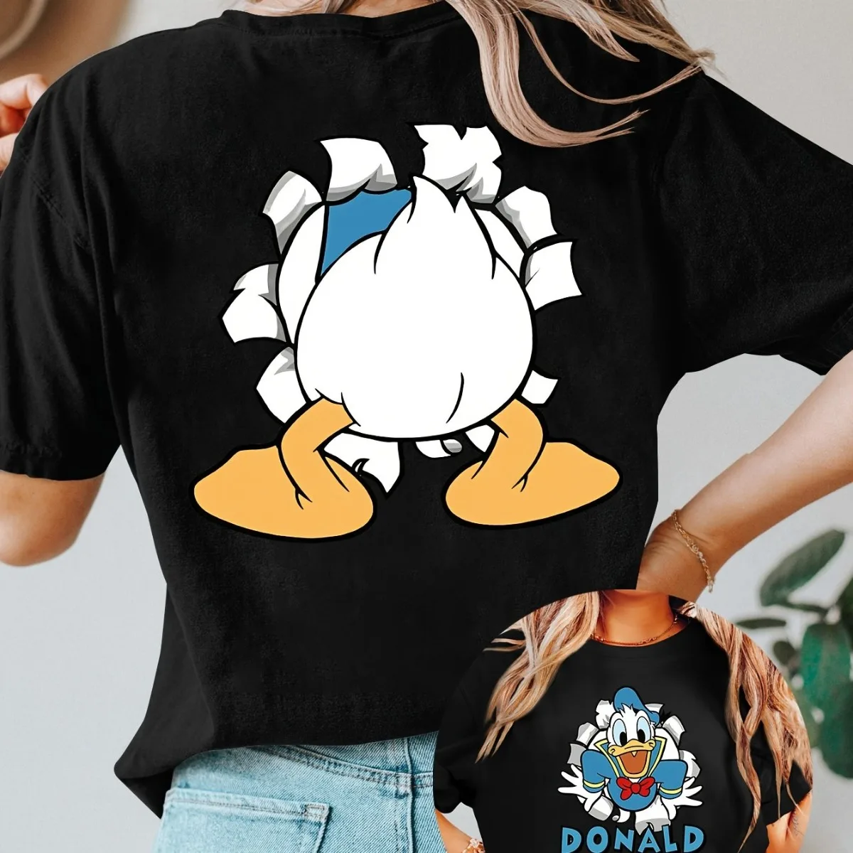 

Disney Donald Duck Pattern Cotton Short Sleeve Women's Multi Color Options Casual Versatile Autumn/Winter New Collection