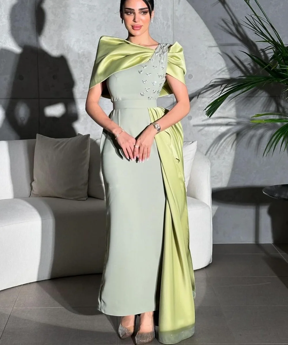 CustomizedFashion Jersey Pleat Pattern Straight Off-the-shoulder Midi Dresses Celebrity Dresses Simple Exquisite Matching