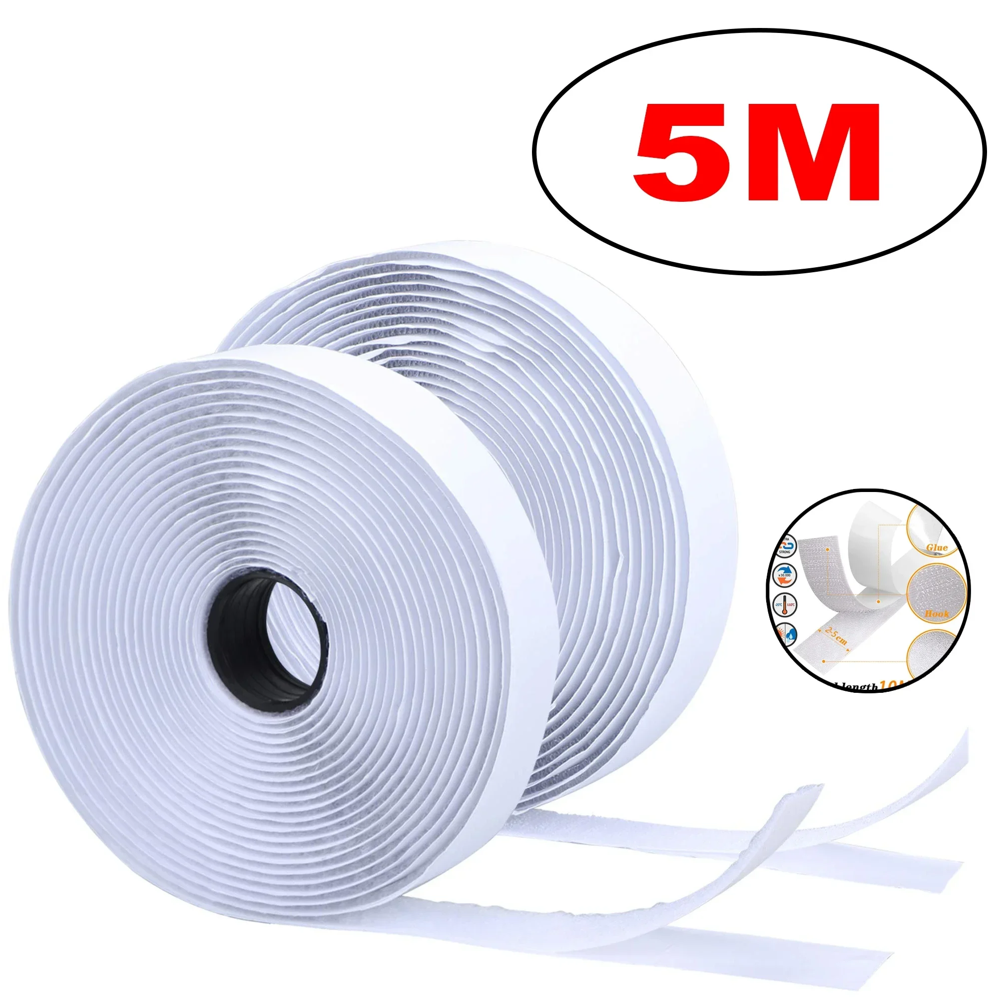 1-25M Selbstklebendes Klettband für Heimwerker, Magisches Klebeband, Selbstklebende Starke Klebstoffaufkleber, Klebeband
