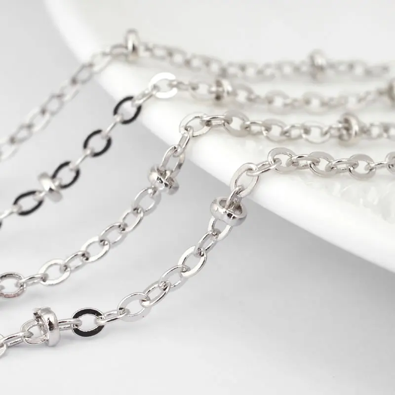 Szerokość 1.5MM 2MM Płaskie owalne ogniwo z koralikami Kula stacji Antyczny brąz Naszyjnik Łańcuchy Diy Akcesoria Rosediy oficjalny spotkanie — zdjęcie 4