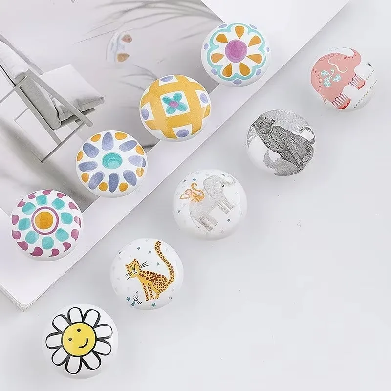 Cute Cartoon Ceramic Drawer Handle Single Hole Circular Cabinet Door Children's Room Decor Door Handles for Interior Doors