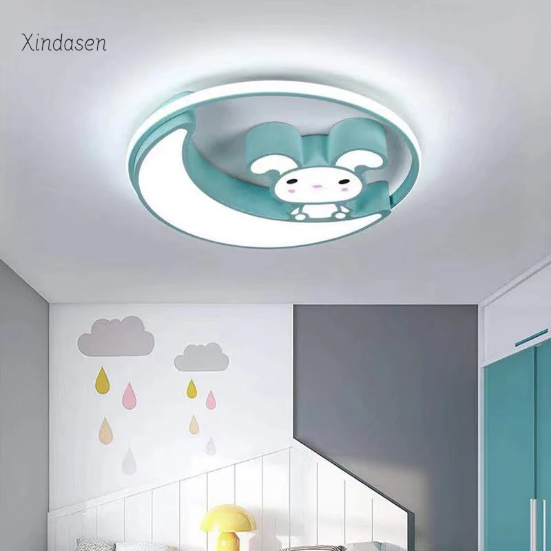 Kawaii Rabbit Moon Led Ceiling Lights For Kids Room Boy Girl Bedroom Study Cartoon Cute Pink Chandelier Princess Child Room Lamp