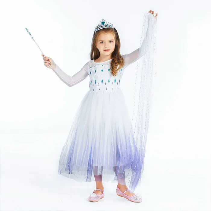Weißes Schneekönigin Elsa Kleid Cosplay-Kostüm für kleine Mädchen, Feiertags-, Geburtstags-, Karnevals-Rollenspiel-Outfit – Detail 10