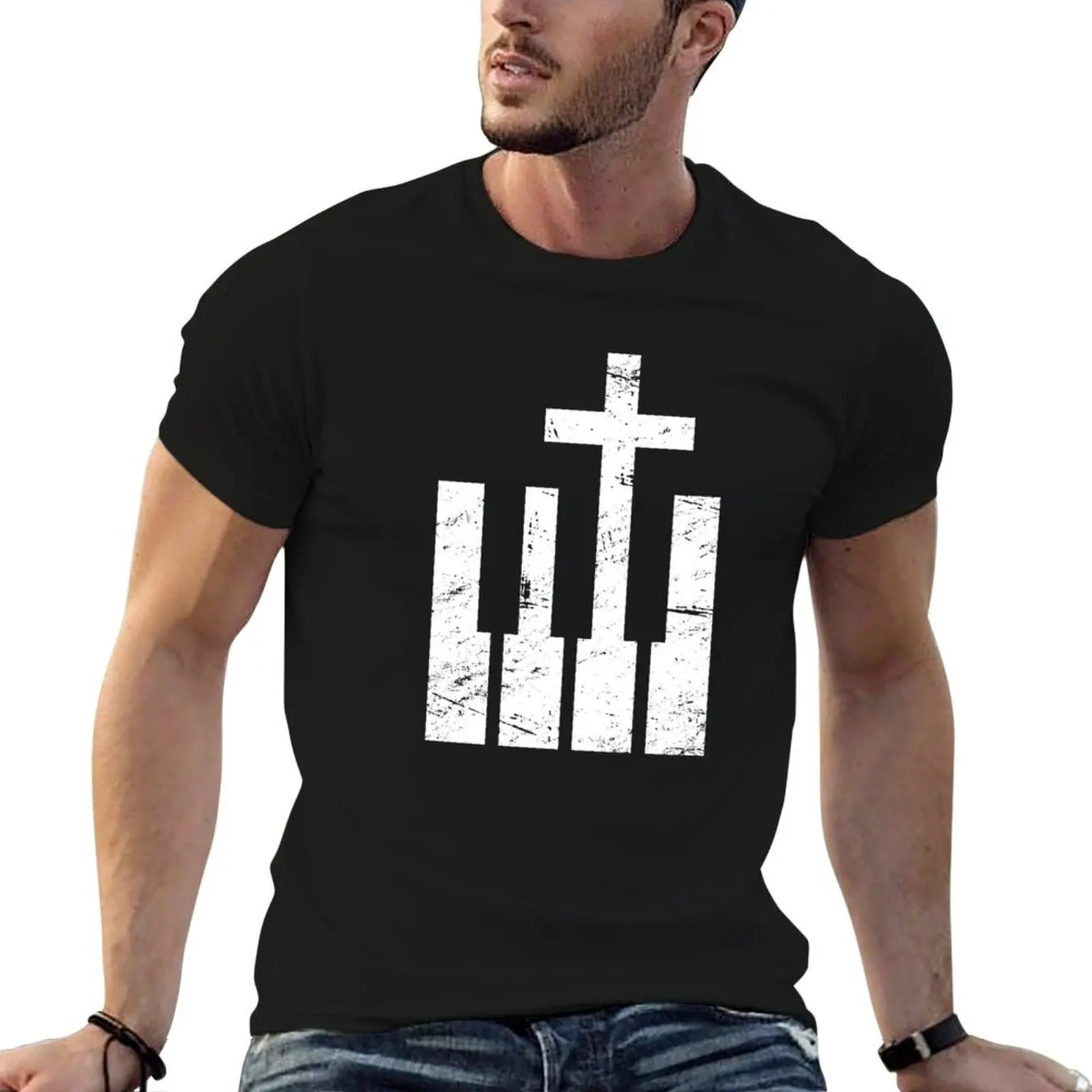Keyboard And Cross - Christian Musician T-Shirt g man t shirts for men man t shirts high quality luxury brand T-Shirt