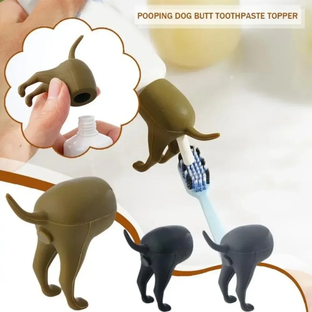 Funny Pooping Dog Butt Toothpaste Topper Toothpaste Dispenser Squeezers Bathroom Accessories Home Toothpaste Lid for Kids Adults