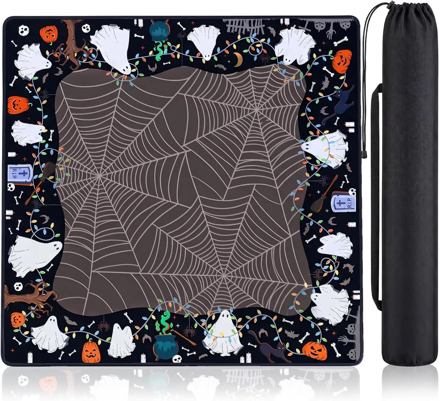 Pumpkin Ghost Halloween Mahjong Mat 32.5 X 32.5 Inch Non‑slip Noise‑reducing Mat with Canvas Carry Bag for Mahjong Lovers