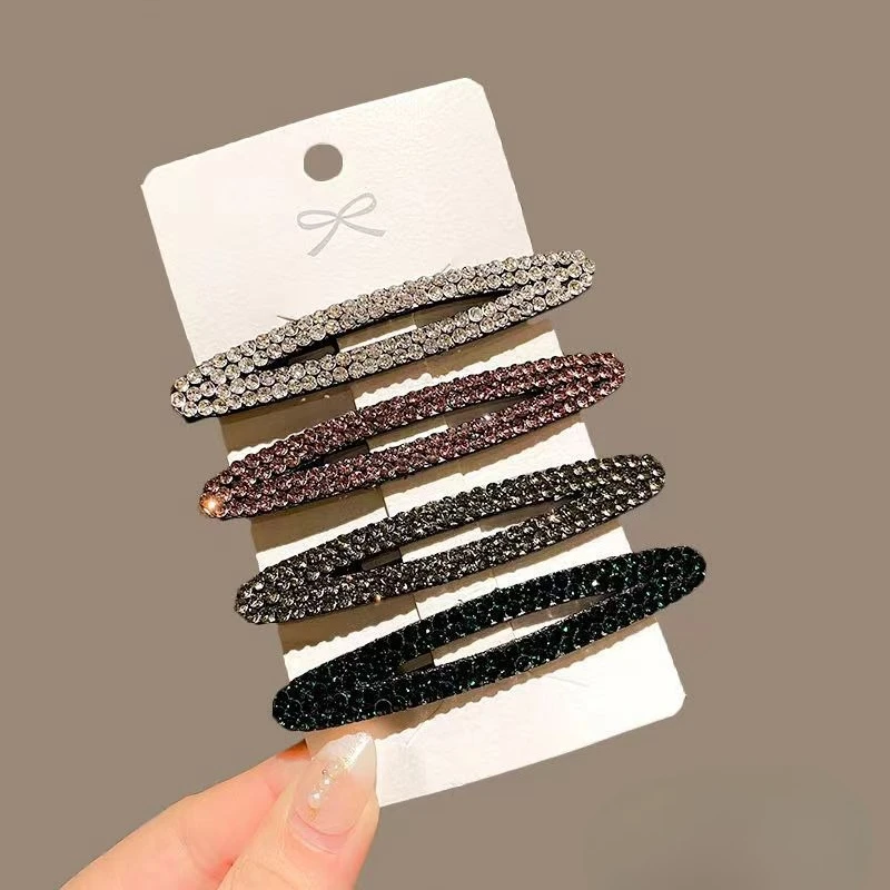 

4PCS Sweet Girl with Full Diamond Star Hair Clip, Spicy Girl with Bangs on The Side,duckbill Clip, High-end Hair Accessory