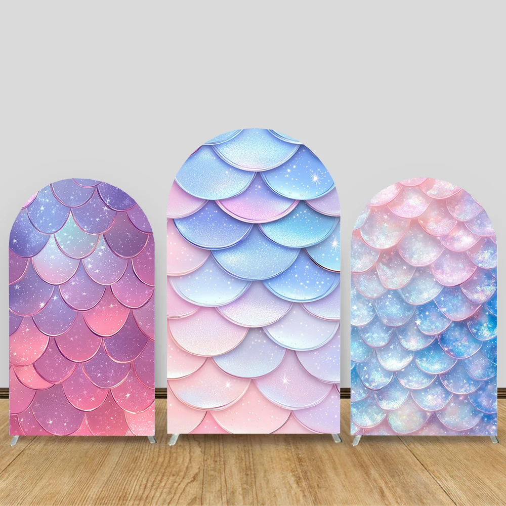 

Fish Scale Arch Backdrop Cover Colorful Shells Mermaid Birthday Party Baptism Decor Arched Backgrounds Studio Photocall