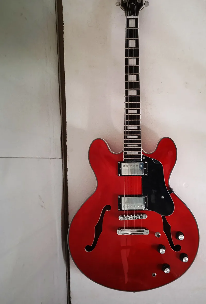 Electric Guitar 6-string Red Semi-hollow Jazz ES 335 Electric Guitar Transparent Red Color Rosewood Finger 40”