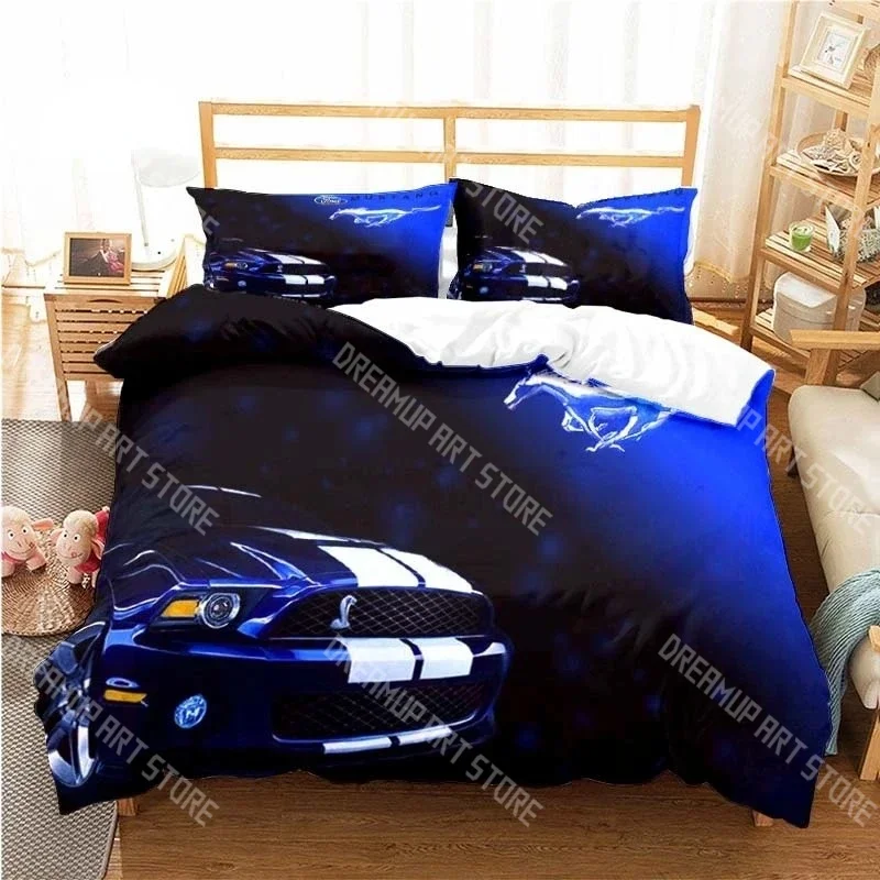 Fashion M-Mustang Logo Car Bedding Set Single Twin Full Queen King Size Bed Set Kids Bedroom Duvetcover Sets Bed Sheet Set