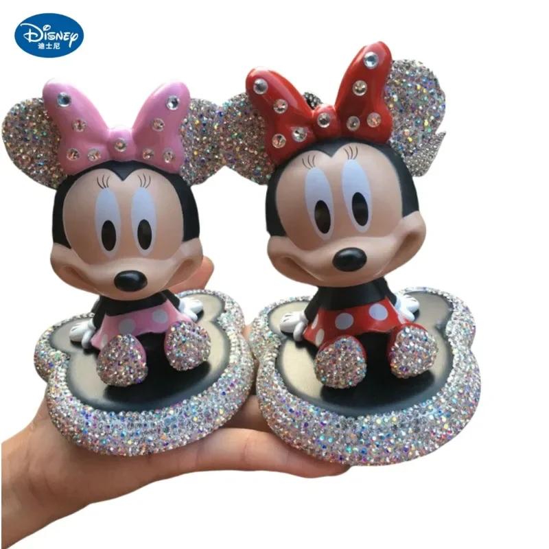 Disney-periféricos de animación de Mickey Mouse, Minnie Mouse, Kawaii, chica linda, corazón, diamante, decoración de coche, adornos, regalo de novia