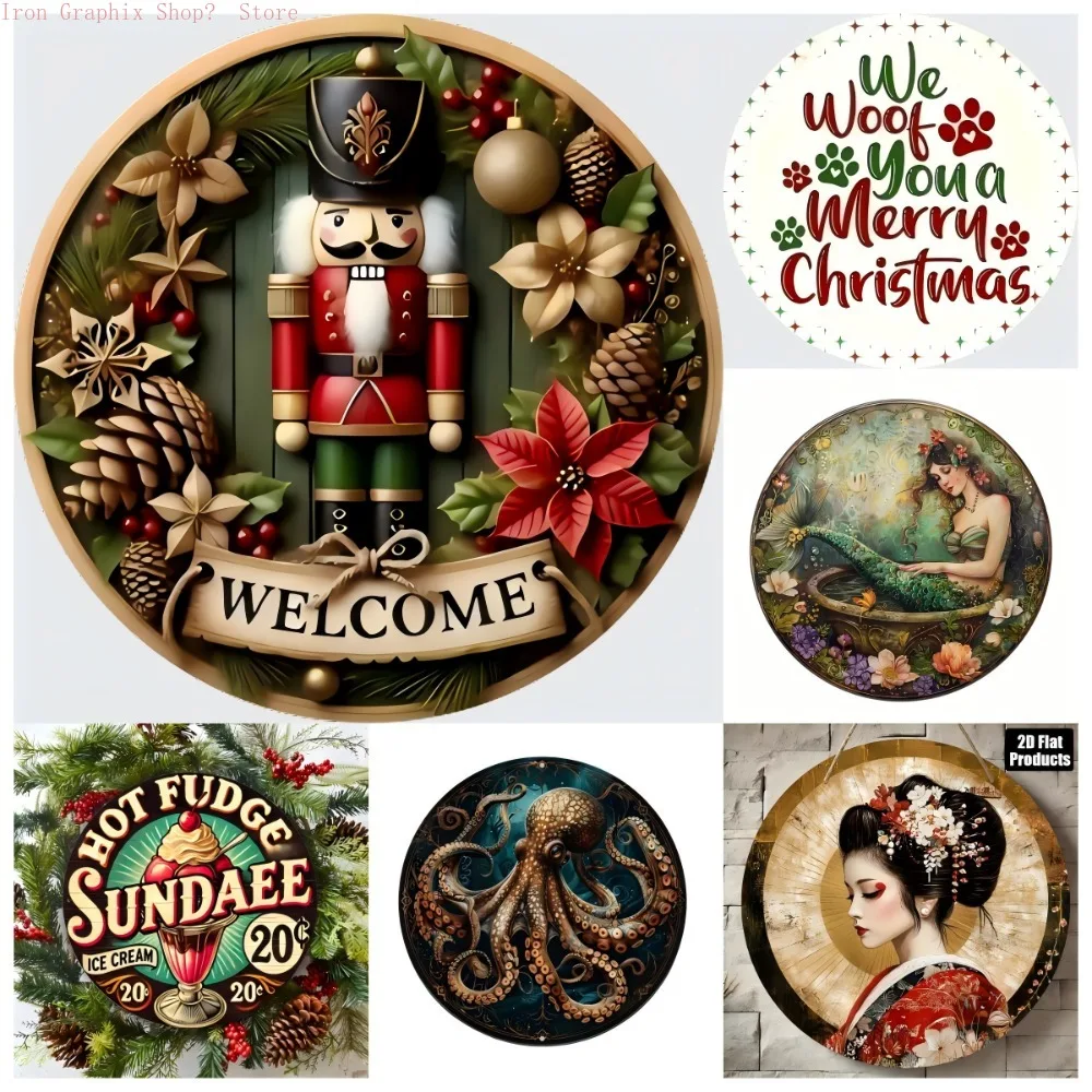 Retro Christmas Wall Art 2D Wood Sign, Snowy Jungle Snowman Snowflake Berries Scene, Merry Christmas Plaque.