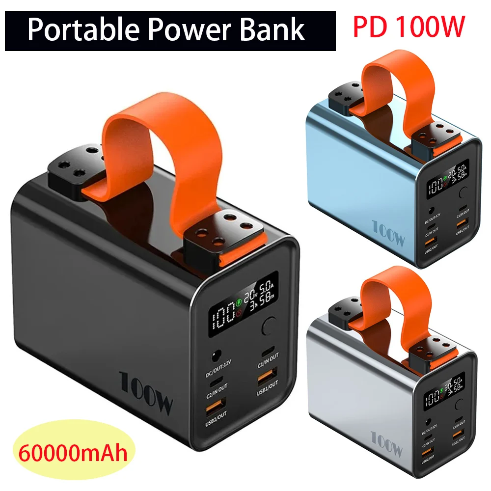 

100W PD Fast Charging 60000mAh Power Bank Station Energy Portable Power Bank Generator For Camping Phone Fast Charge