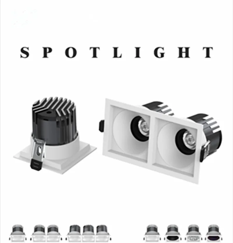 Square LED spotlight embedded single head intelligent wall washing and anti glare bracket without main light, living room light