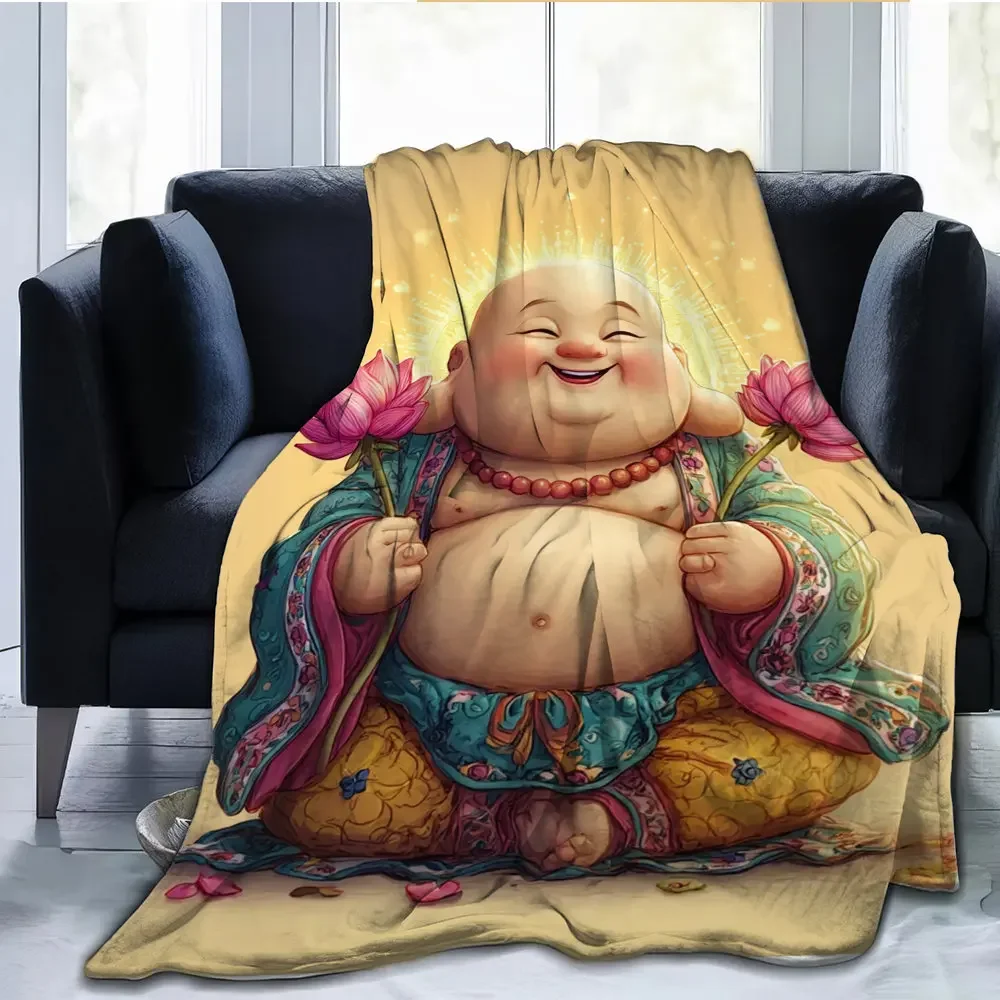 Cute Cartoon Buddha Baby Lotus Blanket Throw Plush Fleece Decor Bedding 150x230cm Large Cozy Winter Warm Living Room Accent