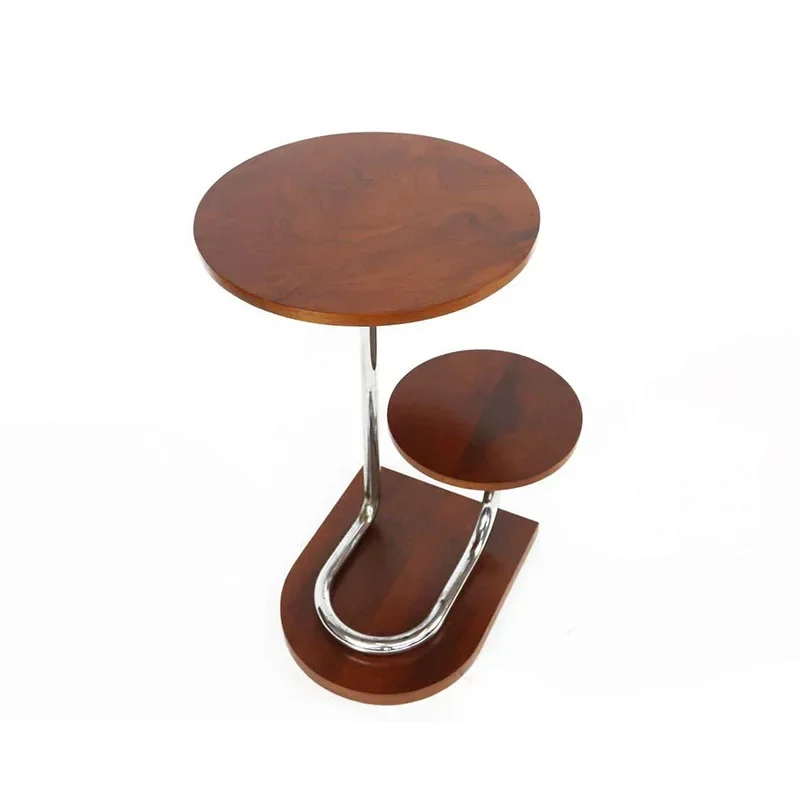 طاولة حافة أريكة معدنية مستديرة من خشب البلوط بطبقة مزدوجة من العصور الوسطى، طاولة متخصصة لطاولة مركزية كورية #3