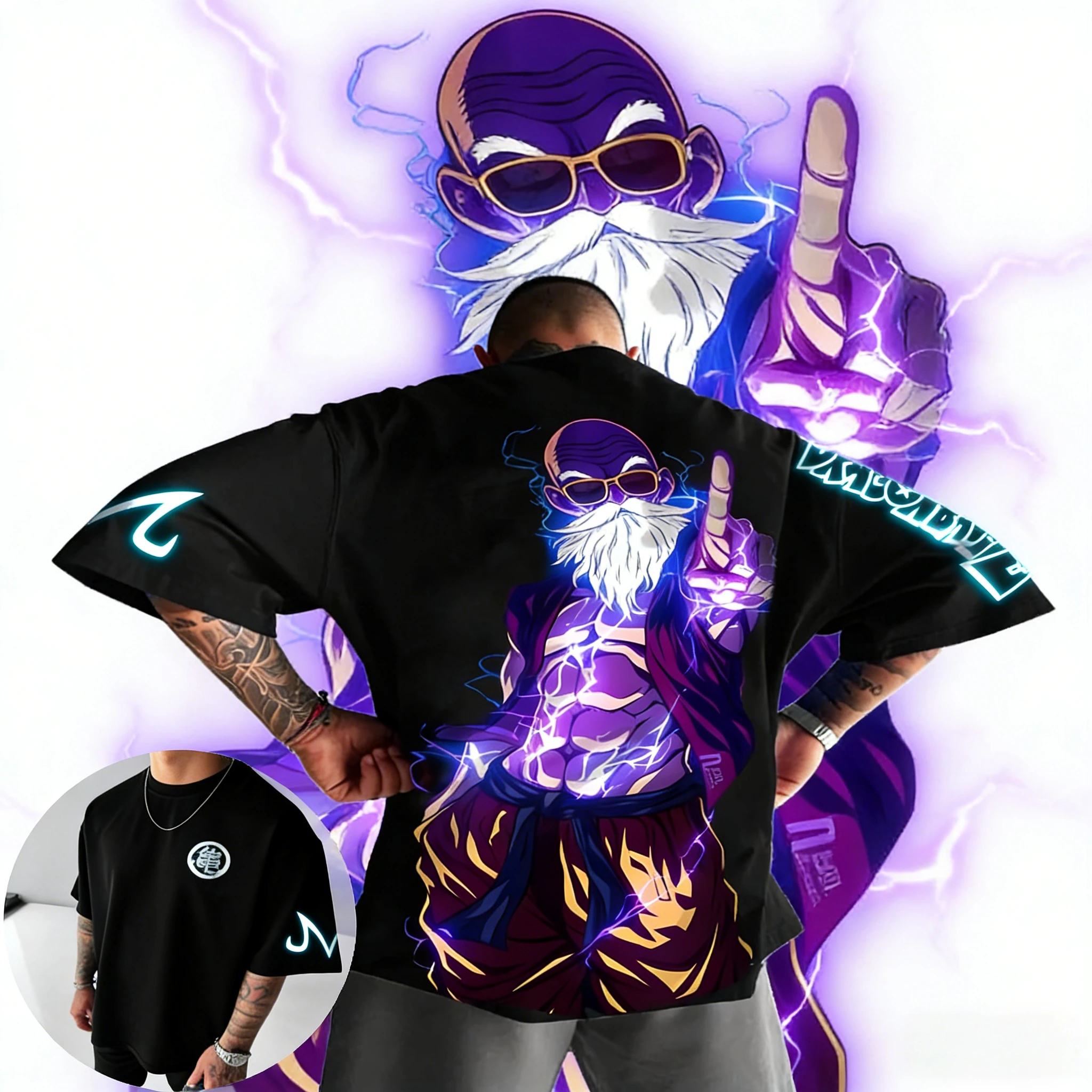 

2026 Summer Dragon Ball Retro High-Quality Cotton T-Shirt Master Roshi Purple Lightning Oversized Unisex for Men Women & Kids