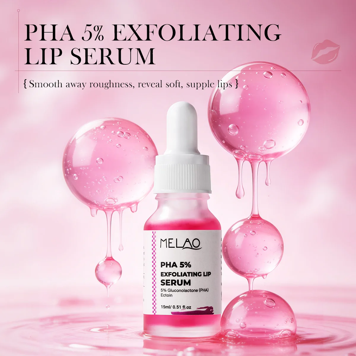 PHA 5% Exfoliating Lip Serum Gentlefor Dry,Flaky Lips,Hydrating Lip Exfoliator &Primer for Smoother, Softer & Plump-Looking Lips