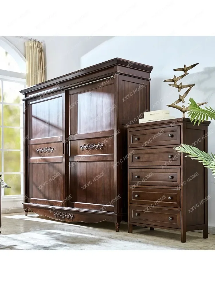 Solid Wood Two-Door Wardrobe Two-Door Cabinet 2-Door Bedroom Cabinet