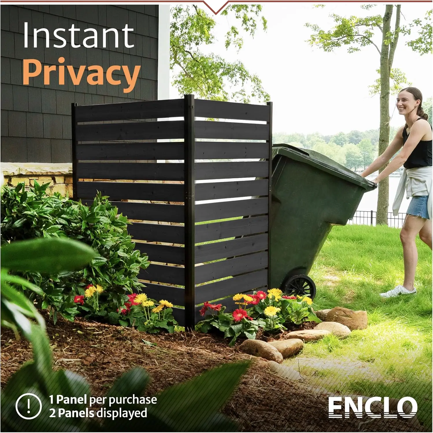5ft H x 3.2ft W (1 Panel) No Dig Enclo Concord Charcoal Wood Privacy Screen, Great to Hide Trash Cans, Decorative Patio Screen,
