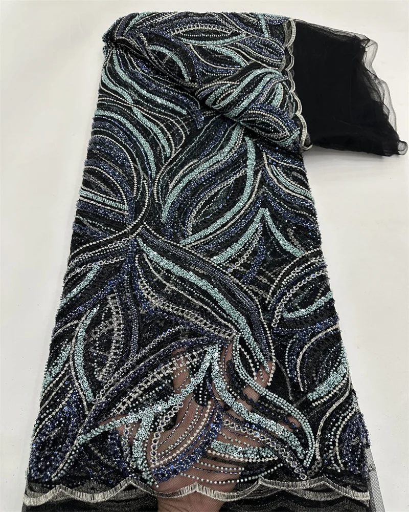 African Sequins Beaded Lace Fabrics 2024 High Quality Embroidery French Nigerian Lace Fabric For Wedding Sewing Material ZX80KM