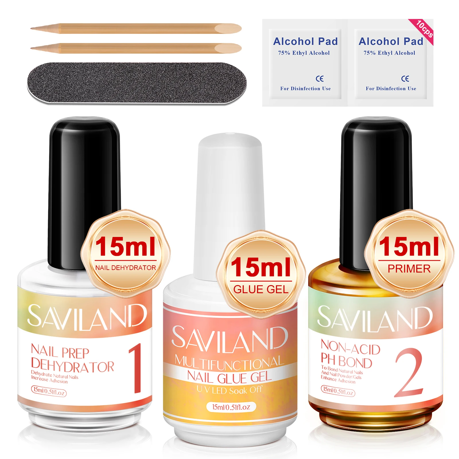 

SAVILAND 3pcs Nail Dehydrator and Primer Gel Nail Prep Gel 15ml Super Strong Nail Glue for Gel Polish Press Ons Gel Kit Nail Art