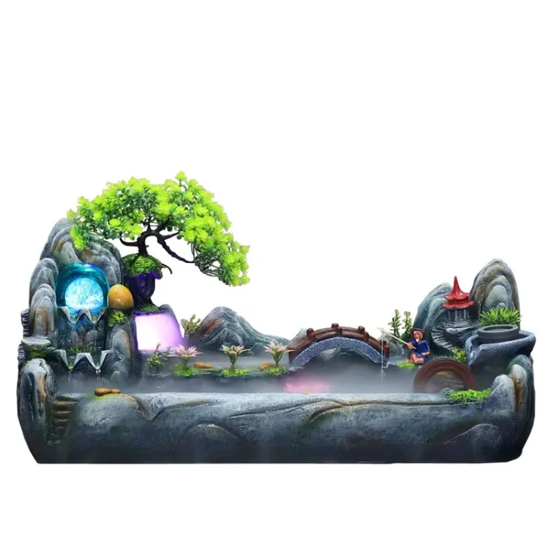Factory Direct 2026 Water Fountain Indoor Waterfall Feng Shui Ornament Resin Rockery Fog Fish Tank Waterwheel Ball Crafts Home D