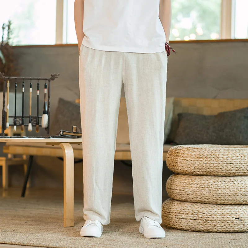 

Chinese Style Thin Linen Pants, Men's Loose Straight Leg Harlan Pants, Men's Cotton Linen Casual Pants, Men's Oversized Pants