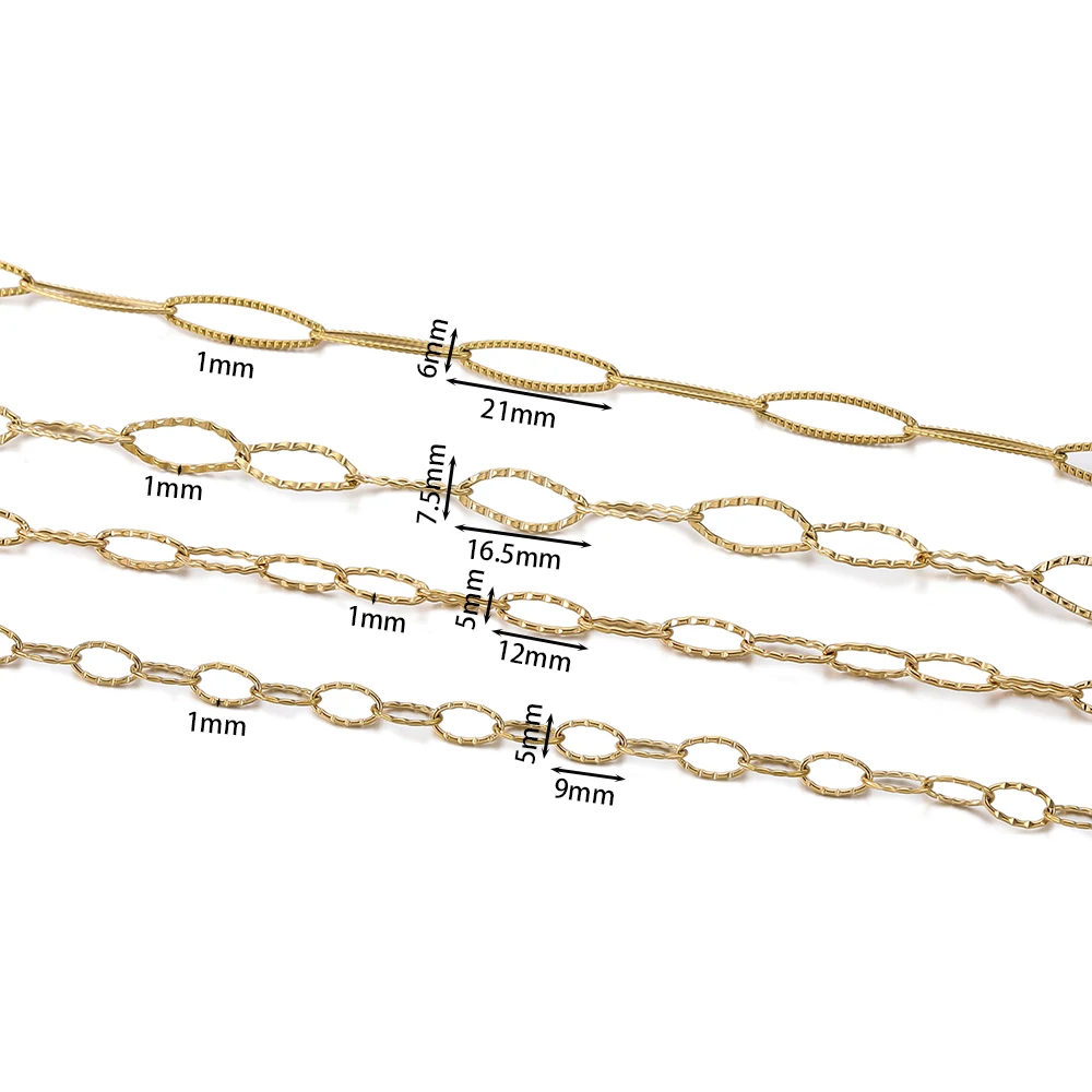 1Meter/Pack 304 Stainless Steel Oval Textured Shape Handmade Chains for DIY Necklace Bracelets Jewelry Making Accessories