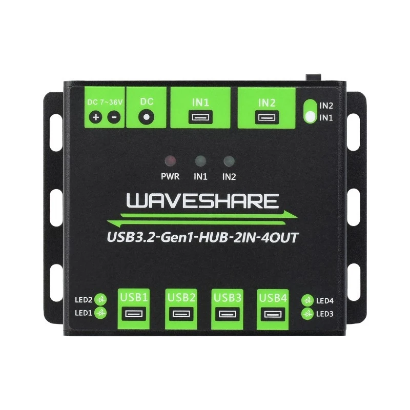 Industrial 4‑Port USB 3.2 Hub, 2‑in‑4‑out, Dual‑Host Sharing, USB Expansion Module