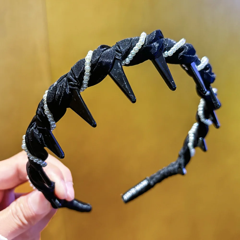 

Pearl Embellished Hair Hoop Wave Design High Crown Headband for Women Elegant Daily Styling Luxury Hair Accessories