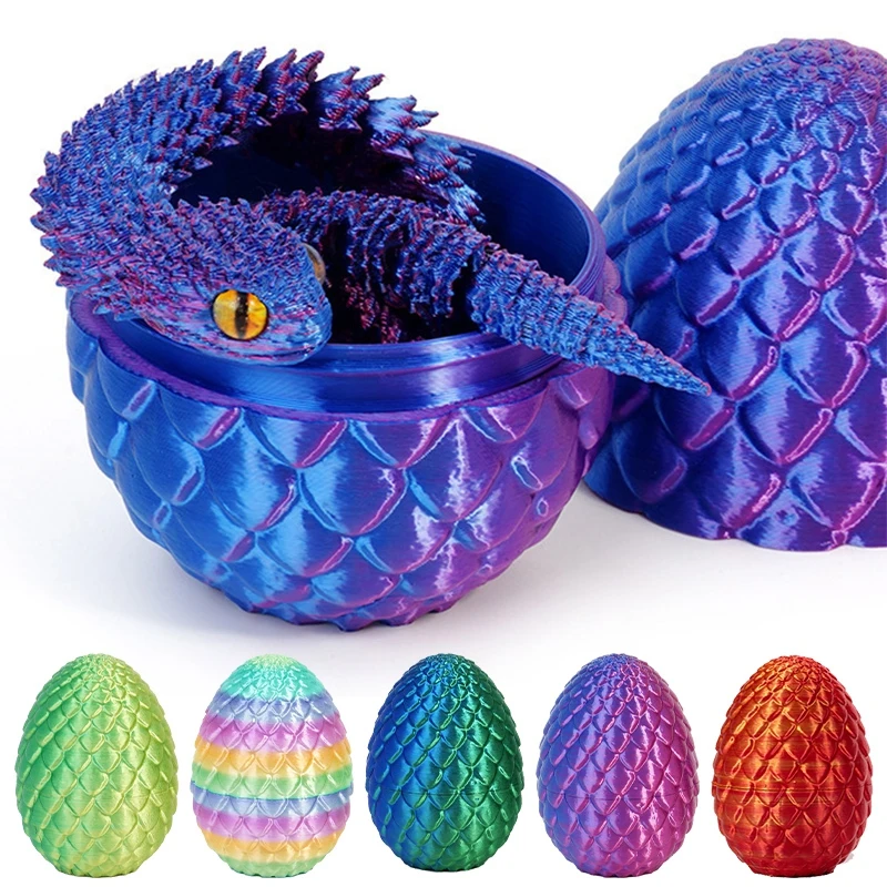 3D Printed Dragon Snake Egg Rotatable Articulated Snake for Kid Gifts Toys Desktop Ornaments Easter Festival Gift